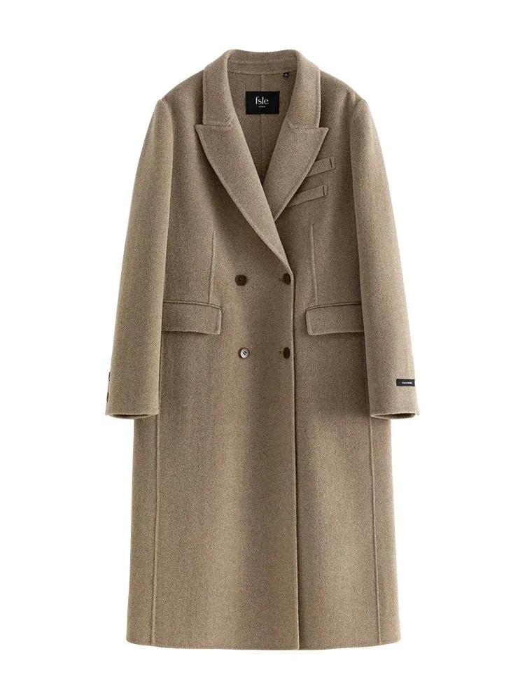 100% Wool Long Coffee Woolen Peacoat