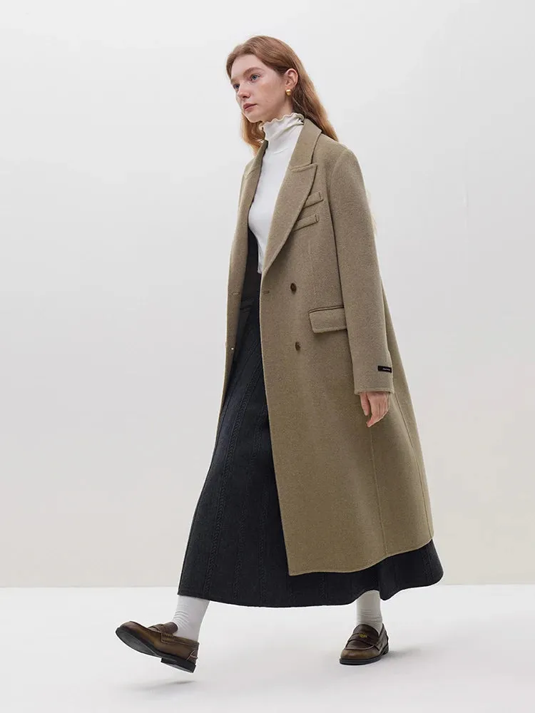 100% Wool Long Coffee Woolen Peacoat