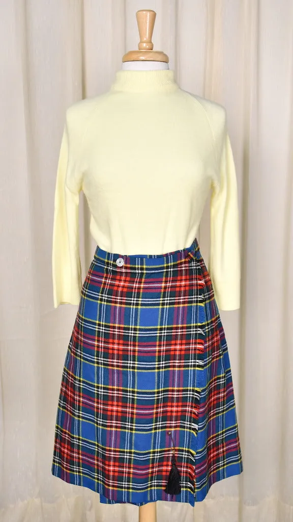 1960s Vintage Blue Plaid Kilt Skirt