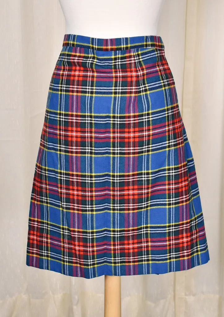 1960s Vintage Blue Plaid Kilt Skirt