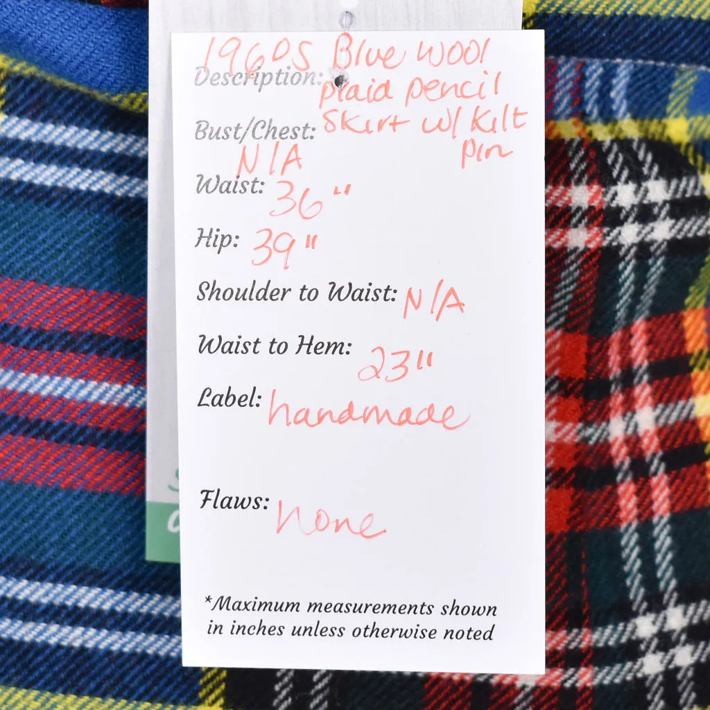 1960s Vintage Blue Plaid Kilt Skirt