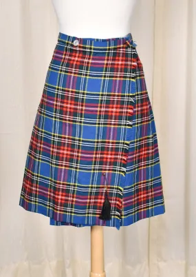 1960s Vintage Blue Plaid Kilt Skirt