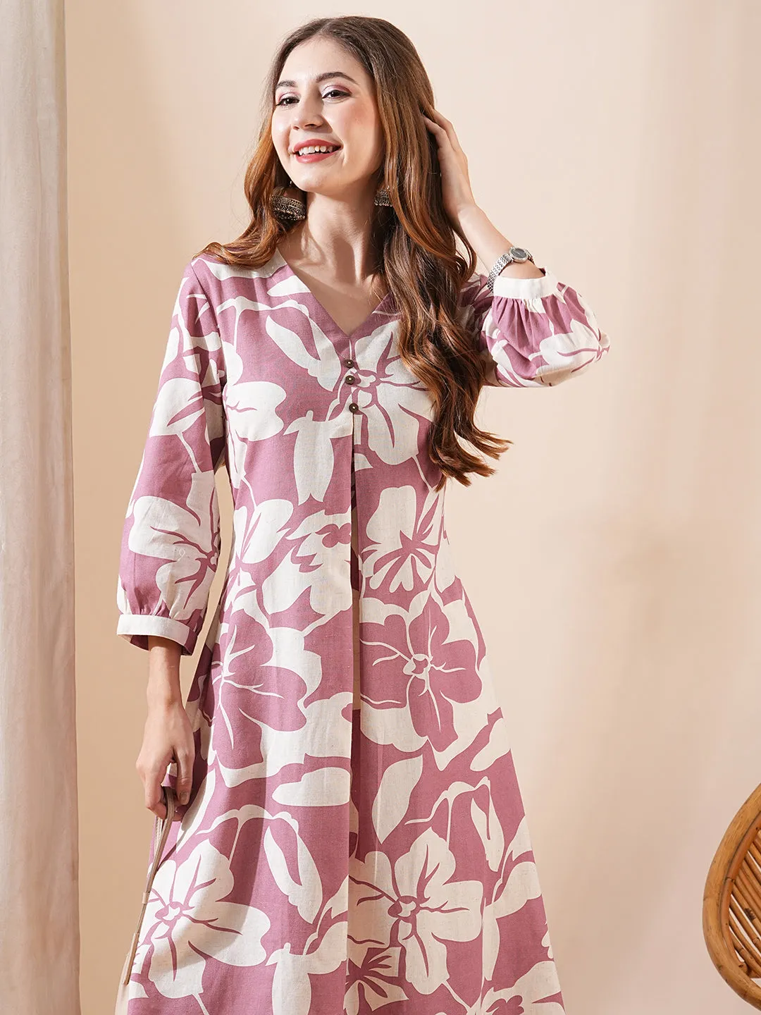 Abstract Printed A-Line Flared Kurta - Mauve