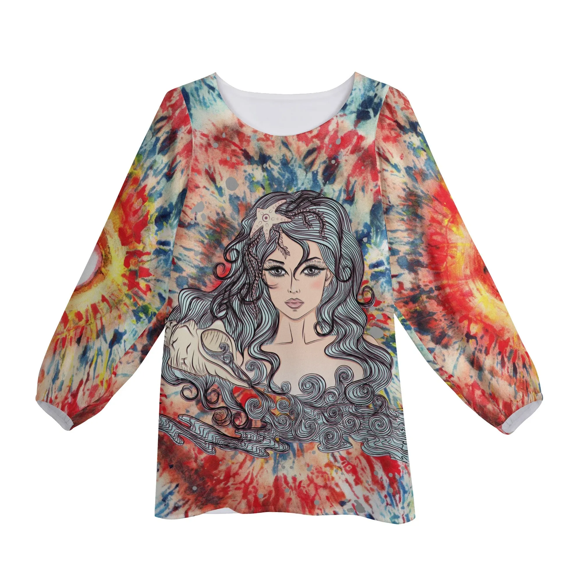 Aquarius Woman Zodiac Sign Long Sleeve Chiffon Blouse Inspired by Astrology and Horoscope