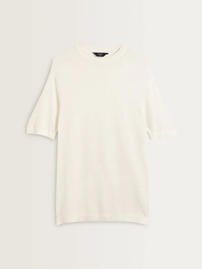 Ascot White Solid Relaxed Fit T-Shirt