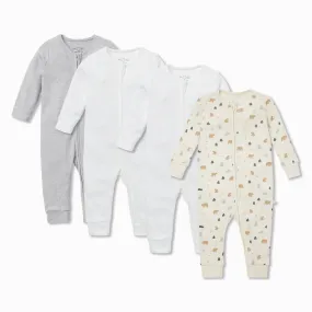 Bear Print Zip-Up Romper 4 Pack