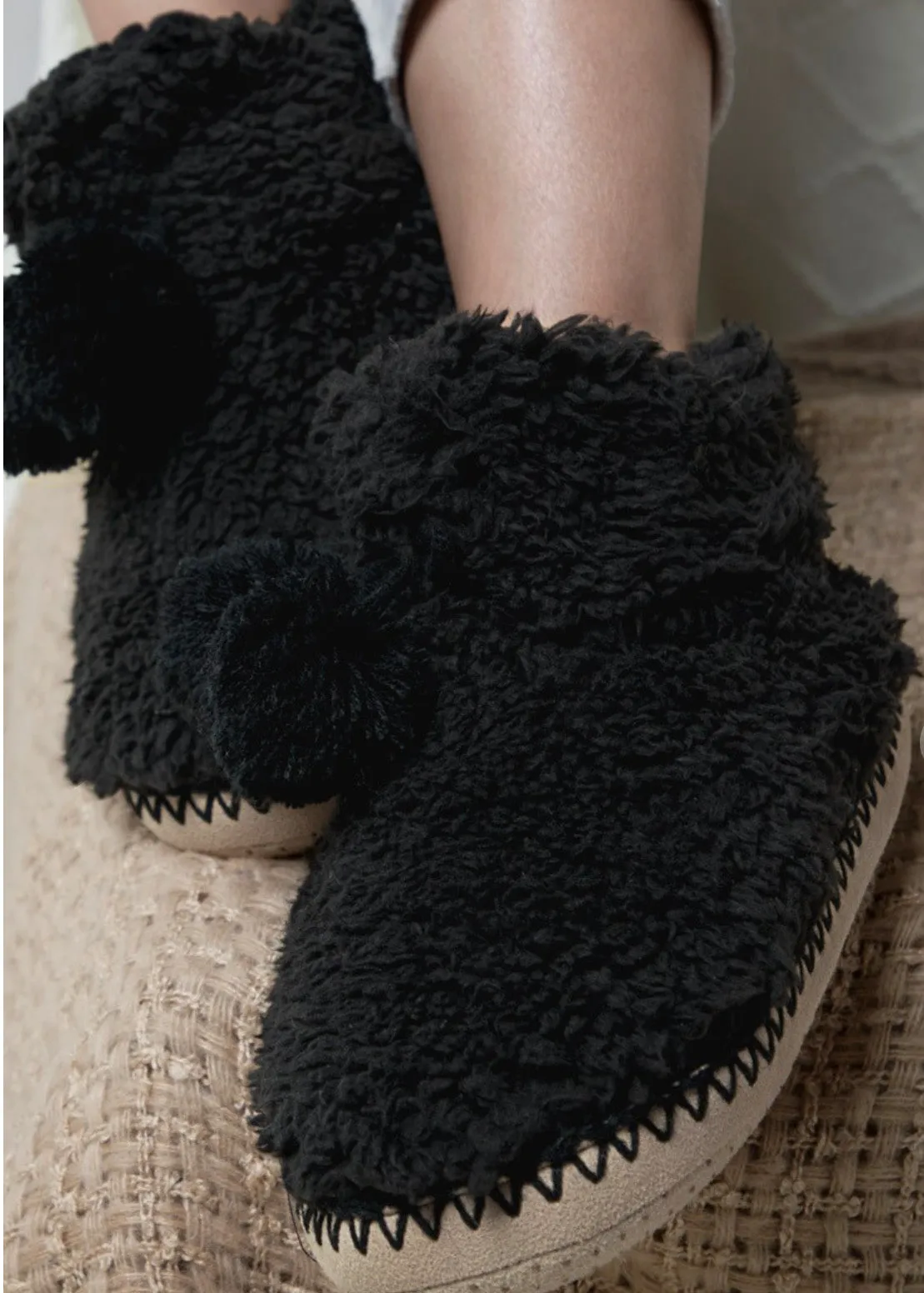 Black Faux Fur Bootie Slippers - FINAL SALE