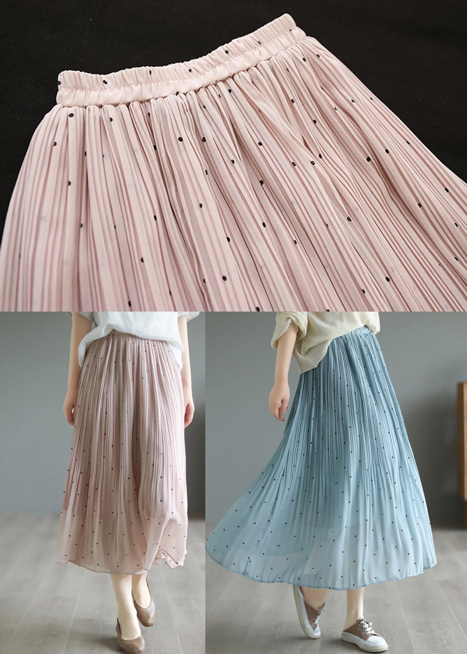 Blue Chiffon Pleated Skirts Oversized Exra Large Hem Summer LY7286