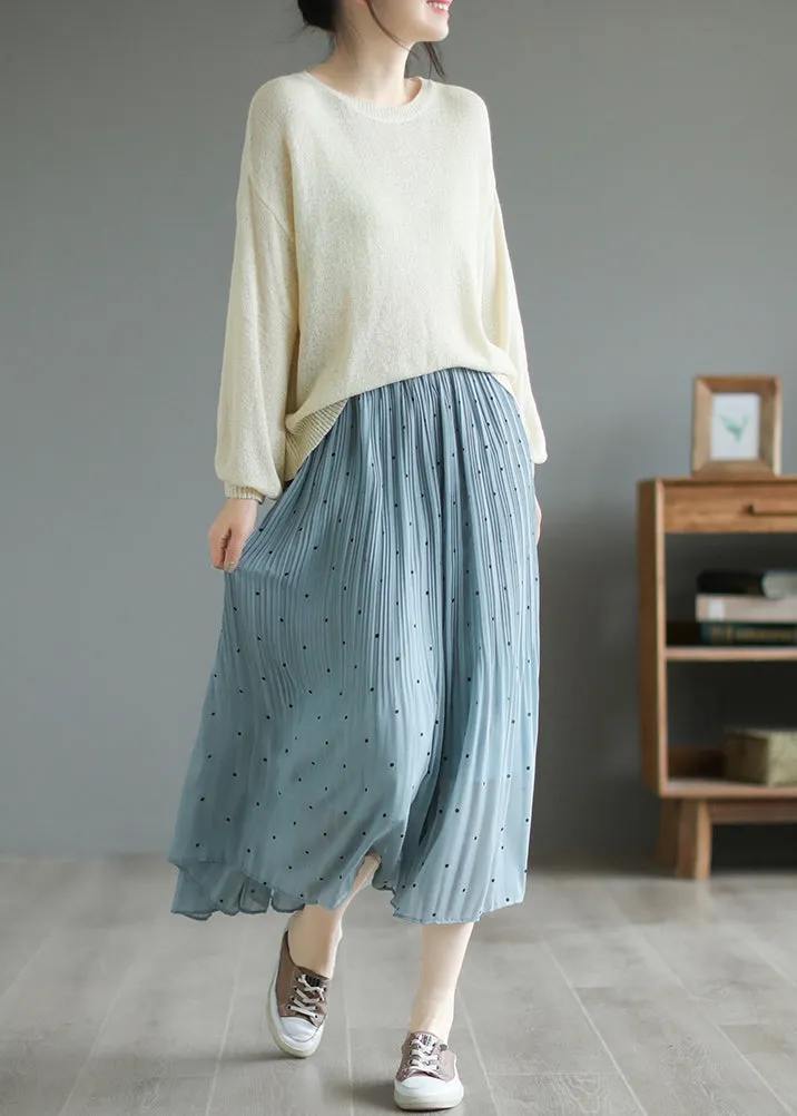 Blue Chiffon Pleated Skirts Oversized Exra Large Hem Summer LY7286