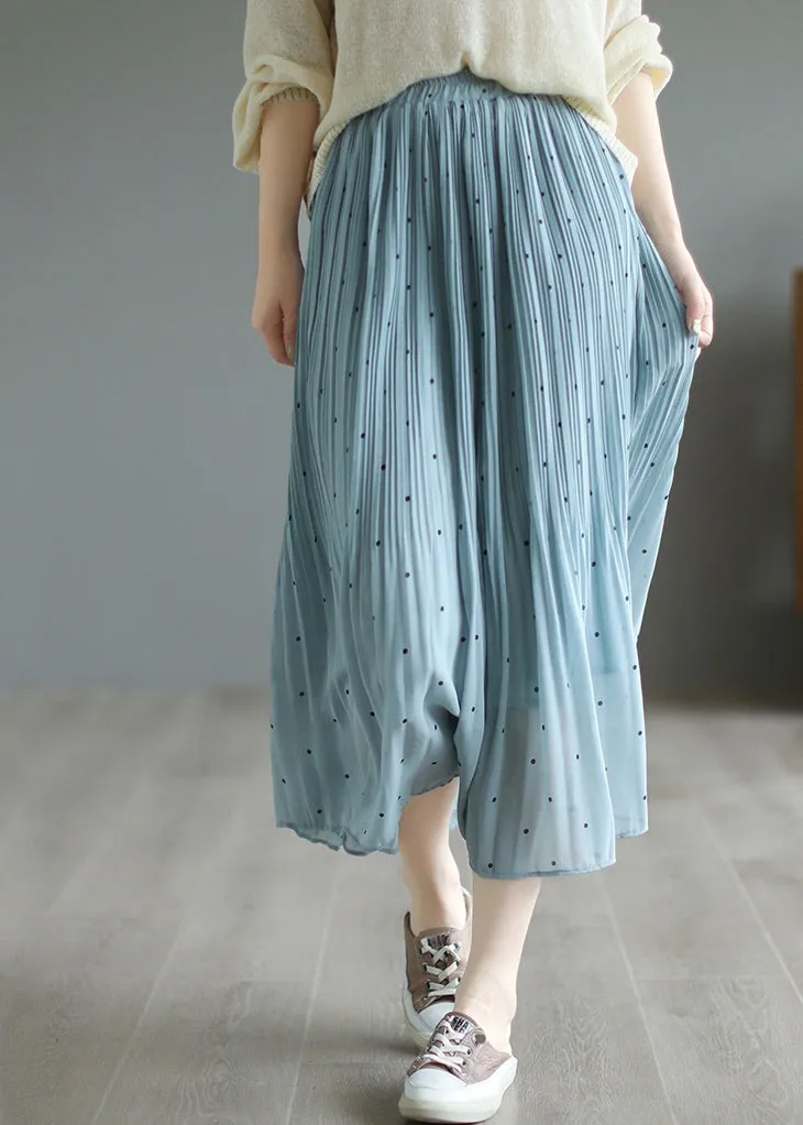 Blue Chiffon Pleated Skirts Oversized Exra Large Hem Summer LY7286