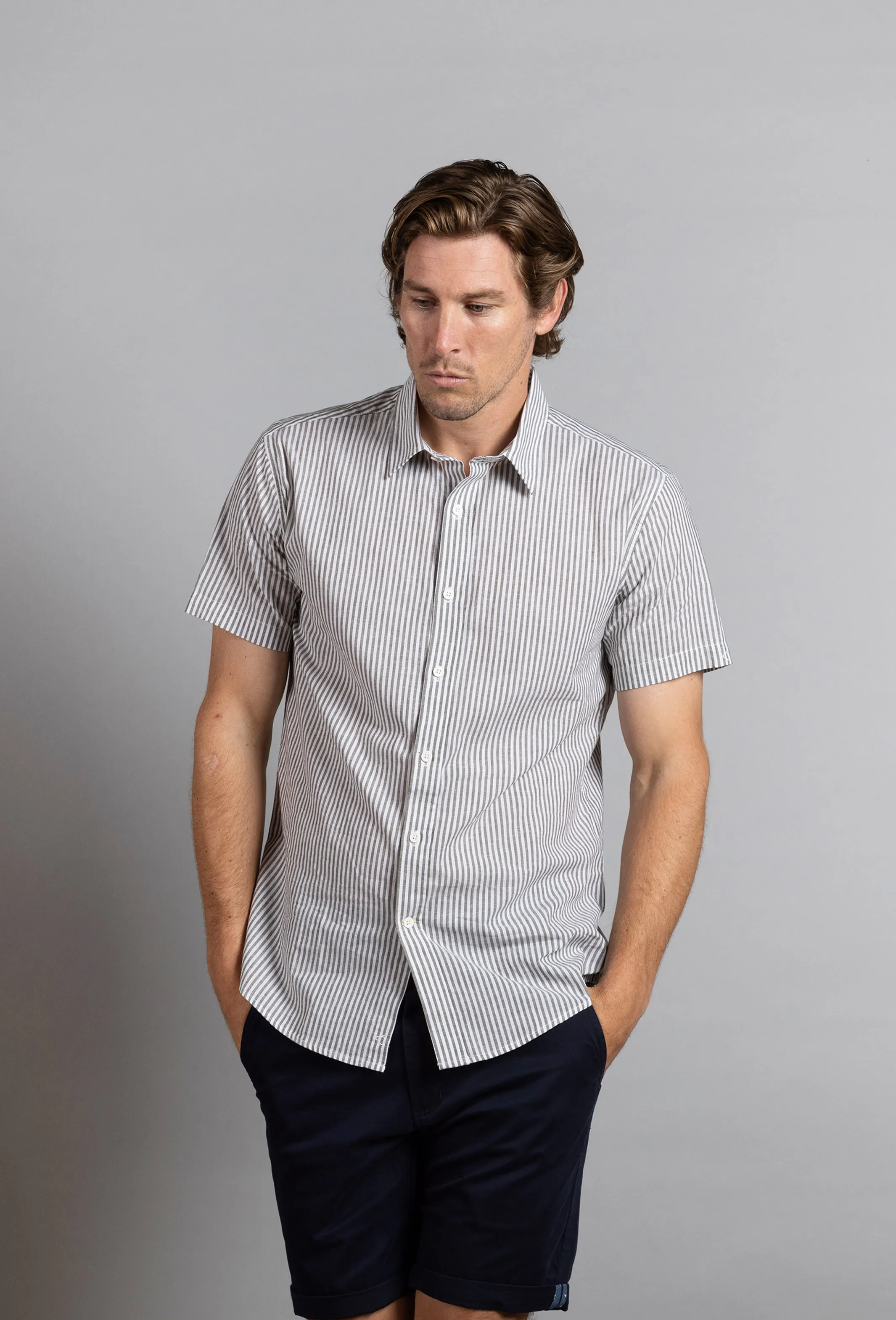 Brent Stripe shirt: Moss