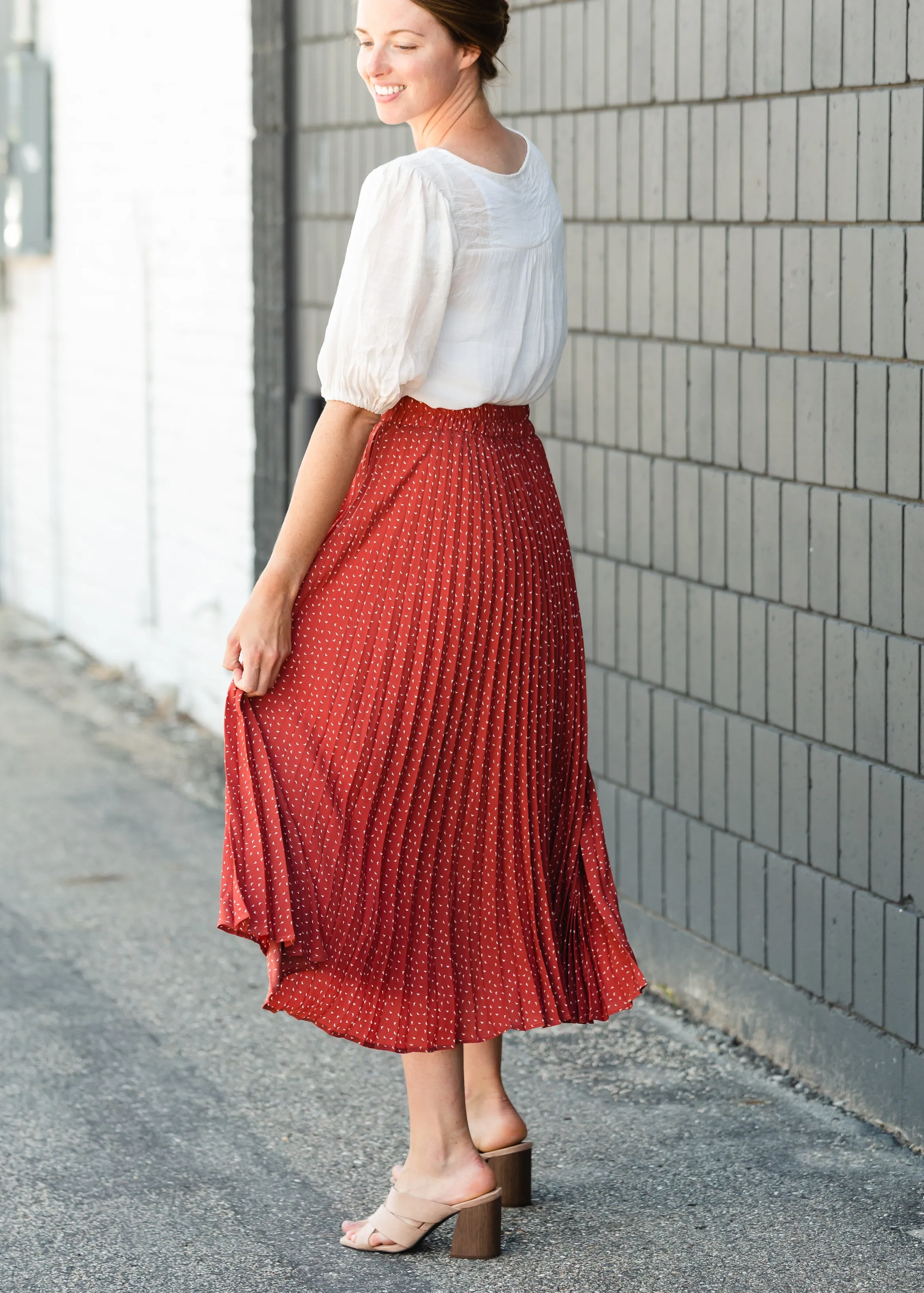 Brick Pleated Abstract Midi Skirt - FINAL SALE