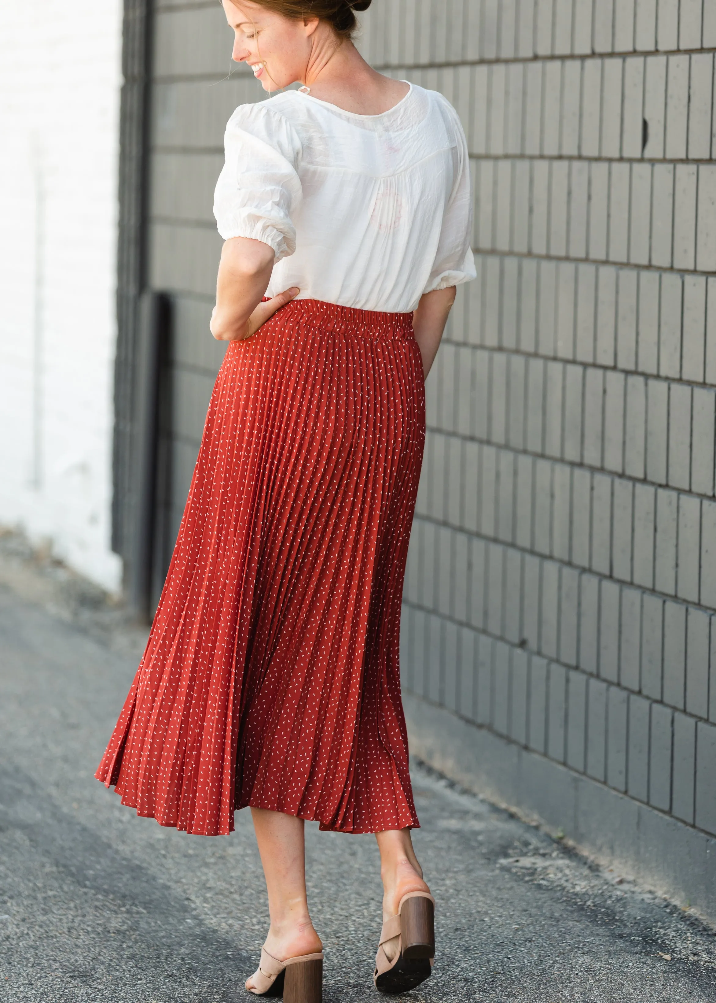 Brick Pleated Abstract Midi Skirt - FINAL SALE