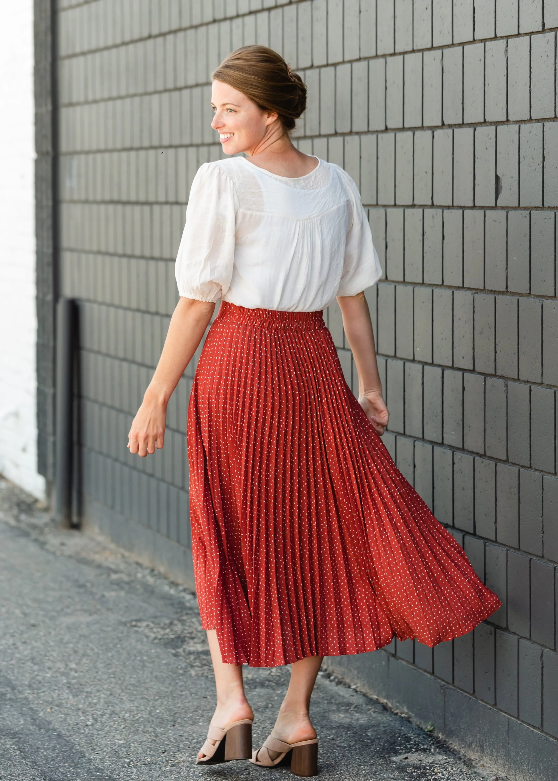 Brick Pleated Abstract Midi Skirt - FINAL SALE