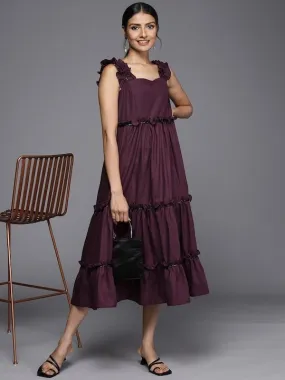 Burgundy Ethnic A-Line Midi Dress