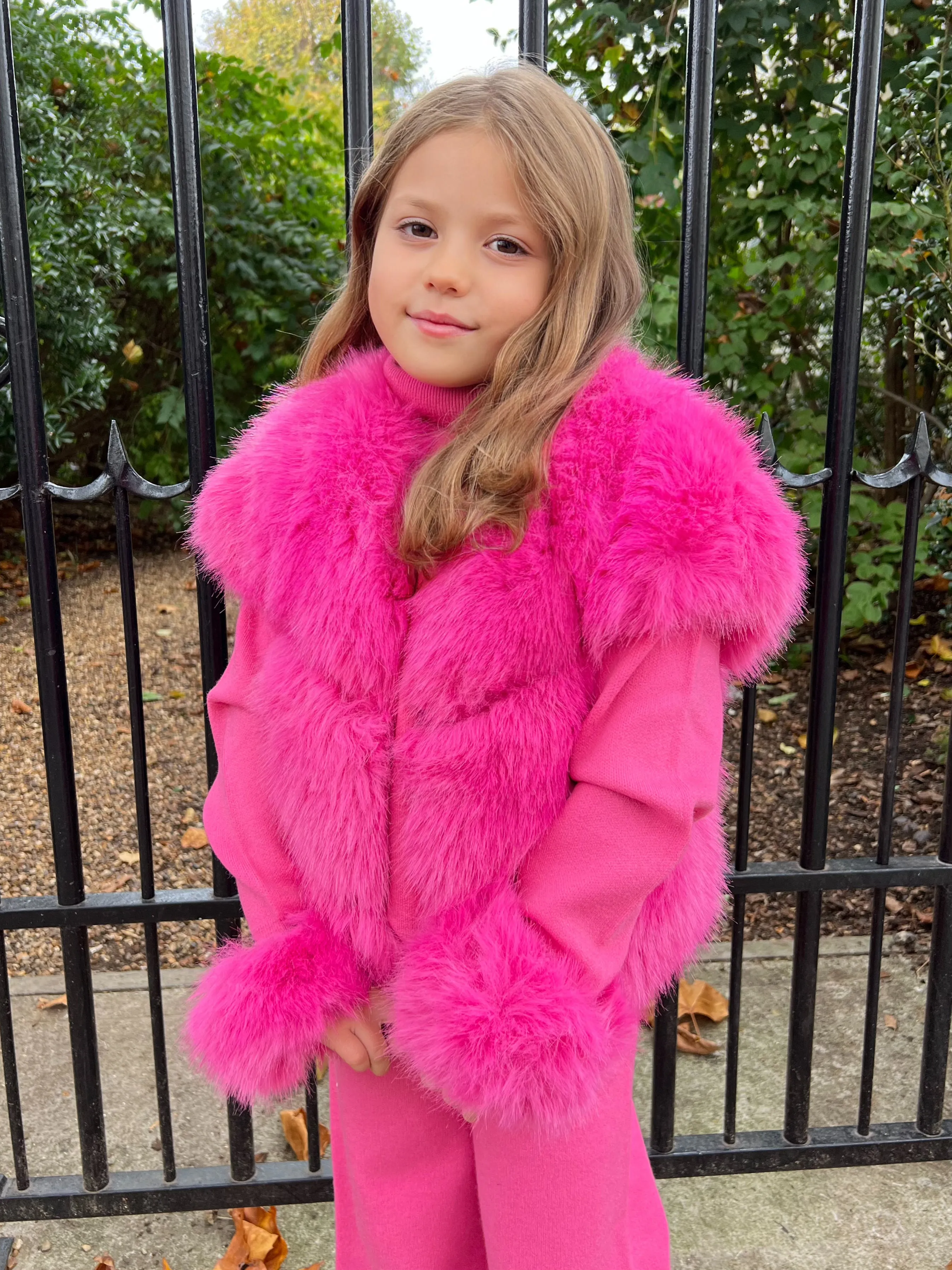 Childrens Hot Pink Premium Faux Fur Short Gilet