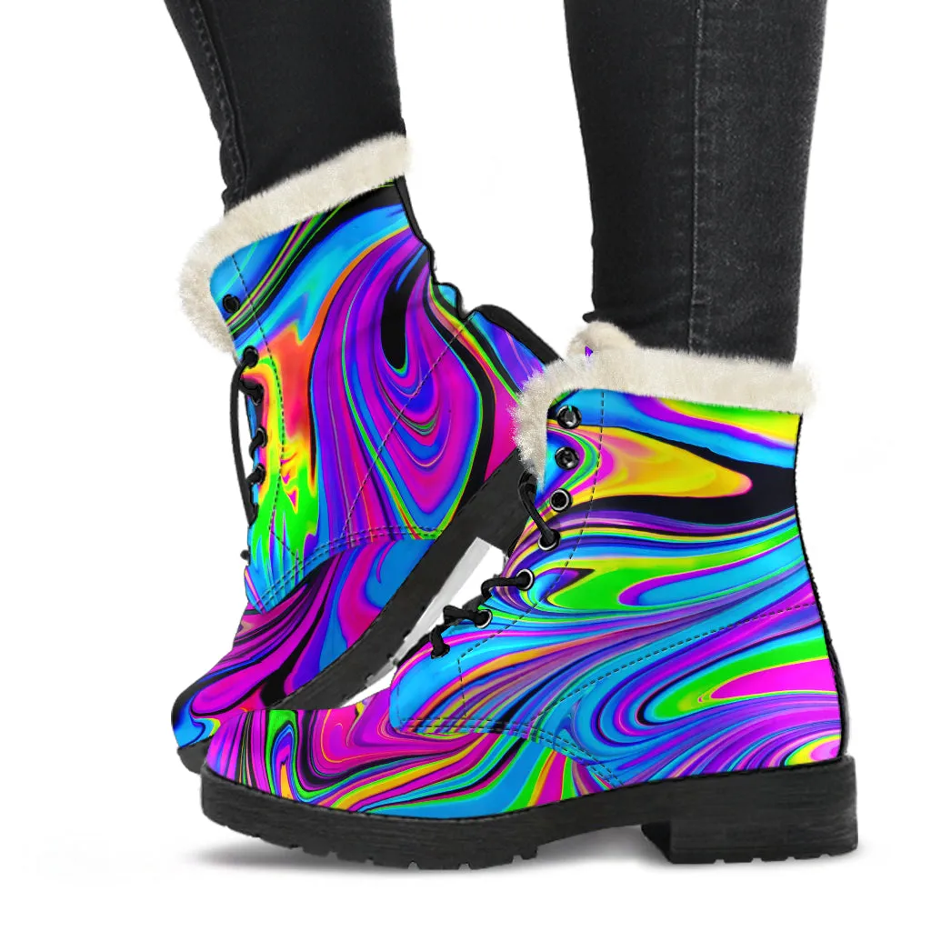 COSMIC FLOW FAUX FUR LEATHER BOOTS | PSYCHEDELIC POUR HOUSE