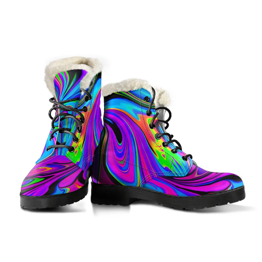 COSMIC FLOW FAUX FUR LEATHER BOOTS | PSYCHEDELIC POUR HOUSE