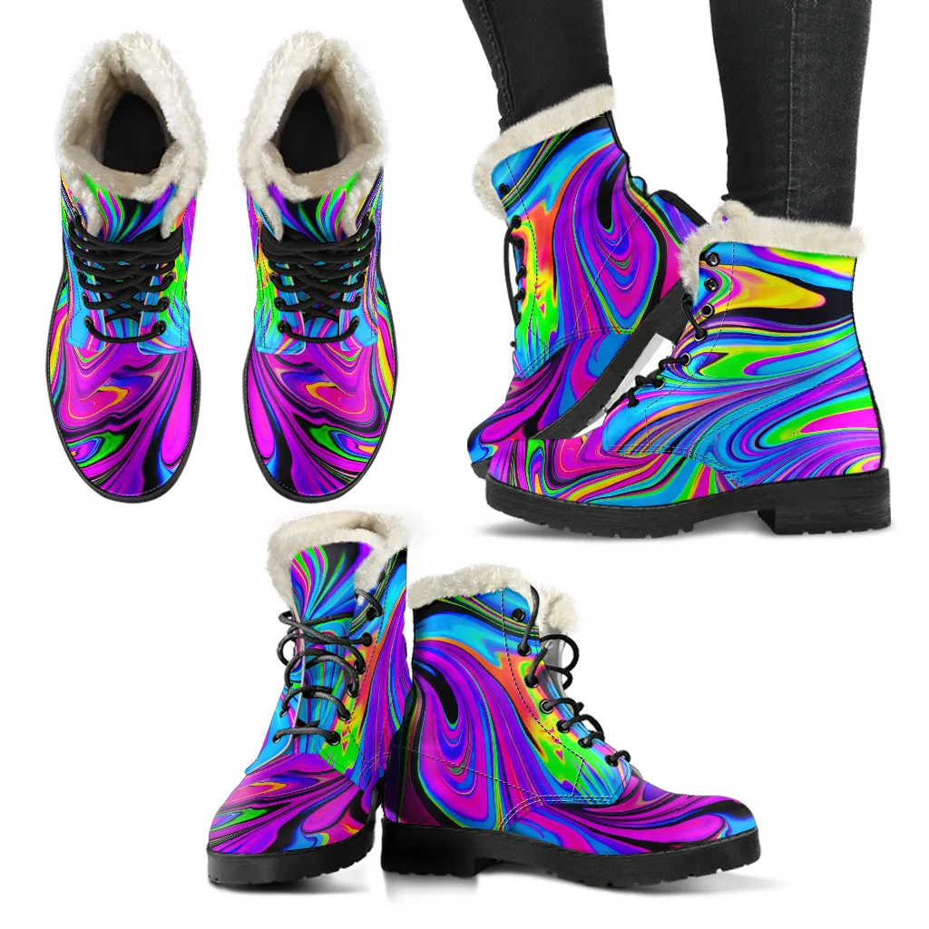 COSMIC FLOW FAUX FUR LEATHER BOOTS | PSYCHEDELIC POUR HOUSE