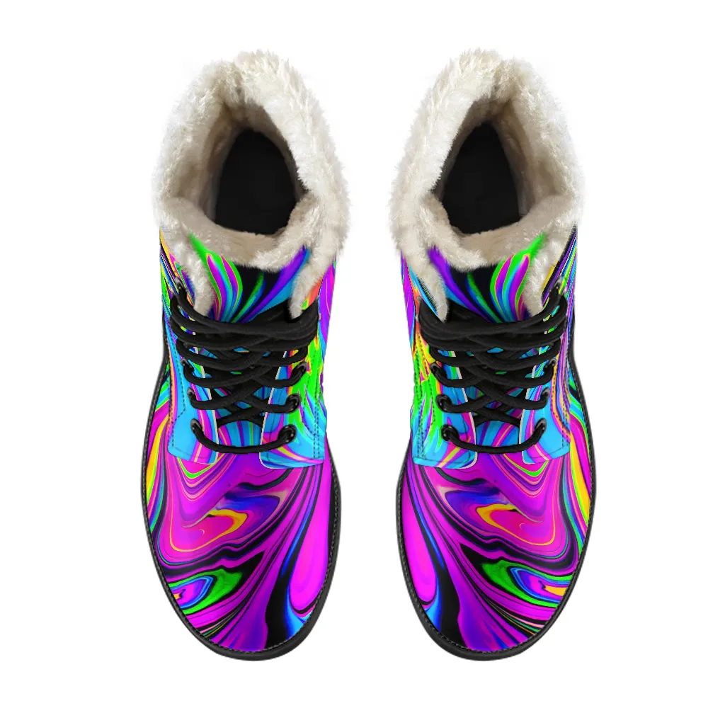 COSMIC FLOW FAUX FUR LEATHER BOOTS | PSYCHEDELIC POUR HOUSE