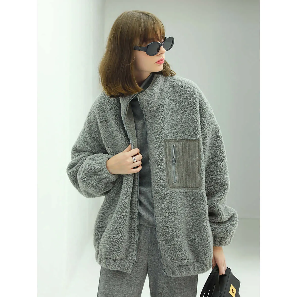 Cozy Zip Up Grey Plush Jacket