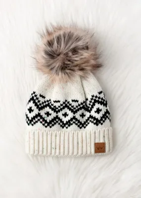 Cream & Speckled Pattern Pom Hat