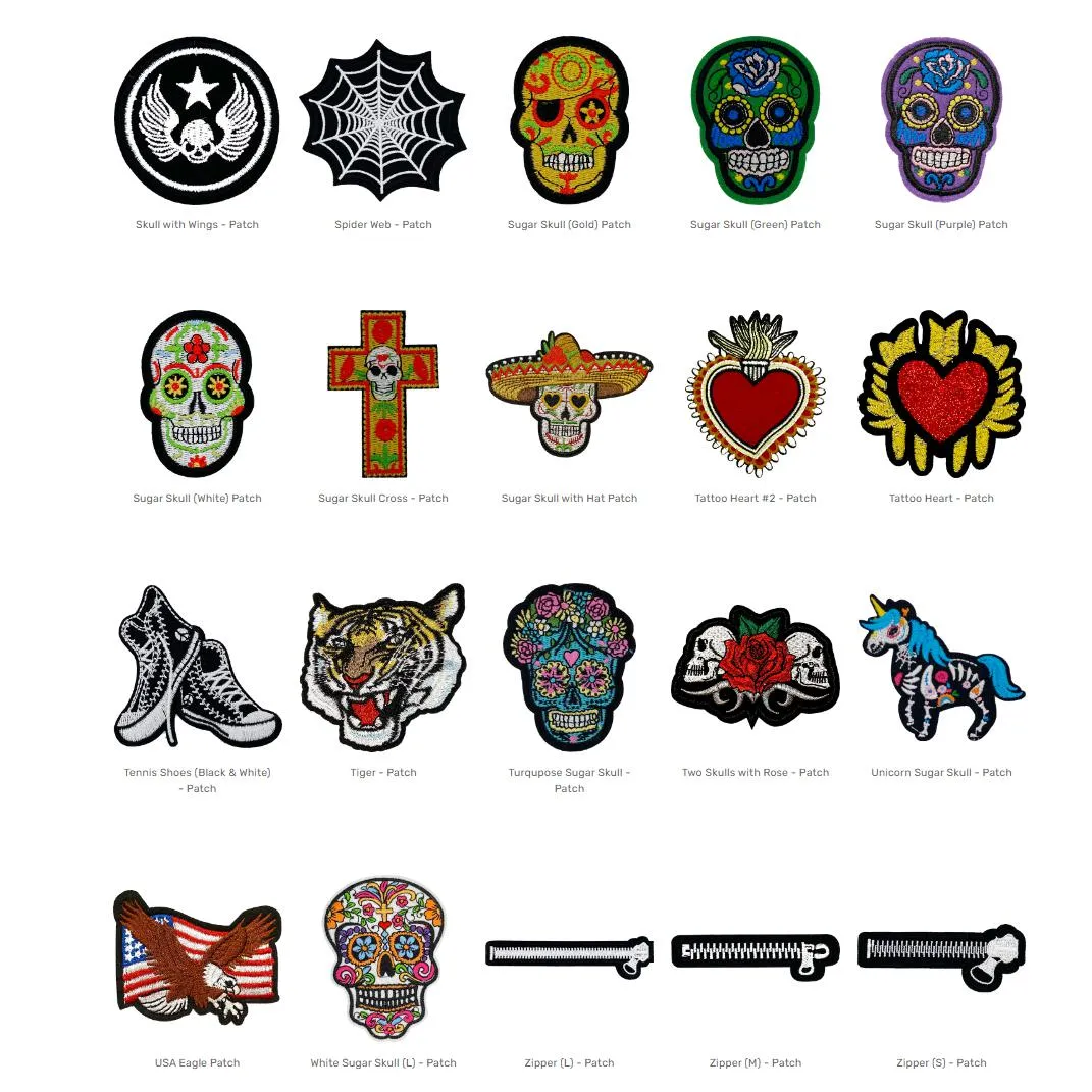 Custom Denim Dog Jacket Patches - Biker, Tattoo & Skull