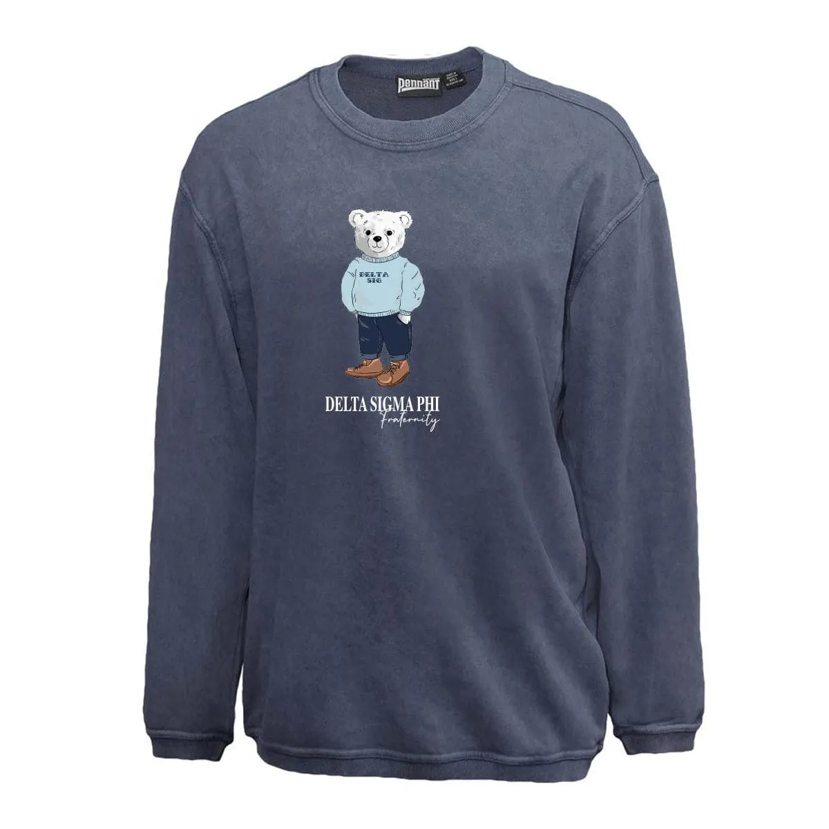 Delta Sig Navy Sandwash Bear Crewneck