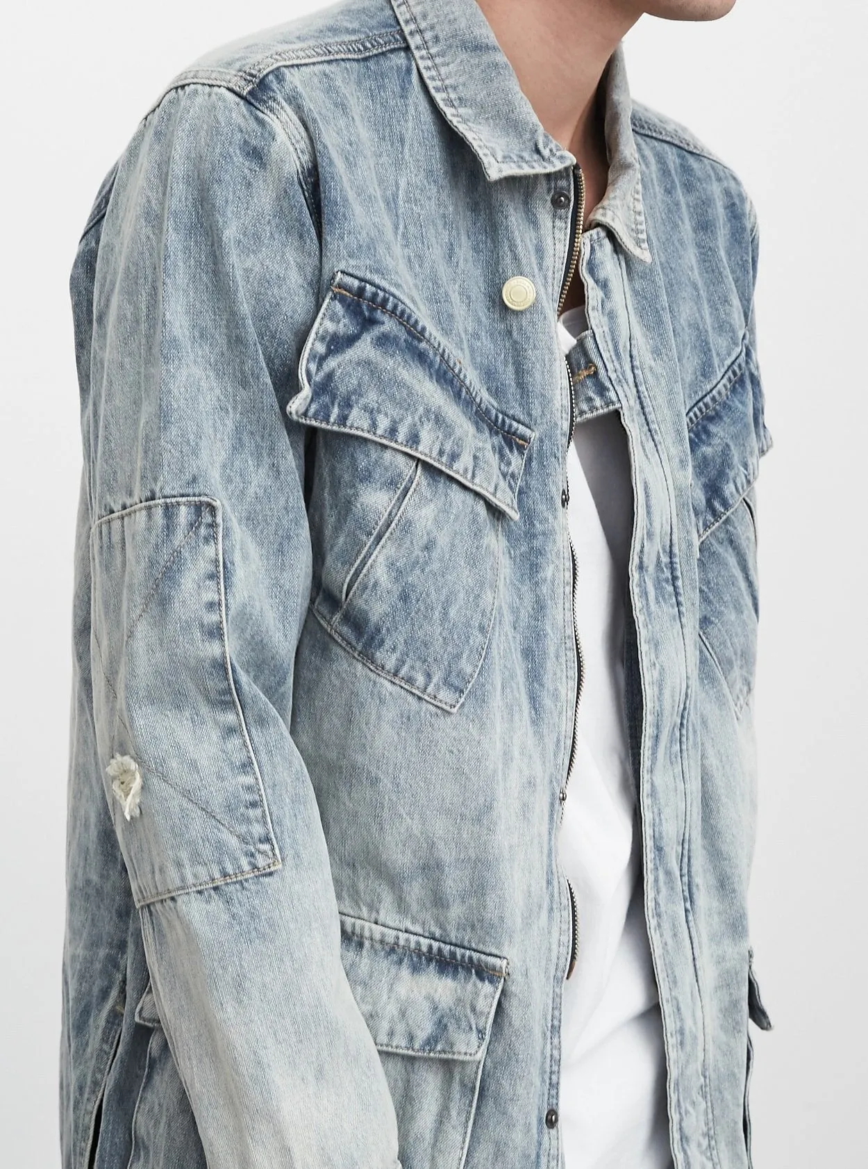 Denim Strap Jacket in Light Sand Wash