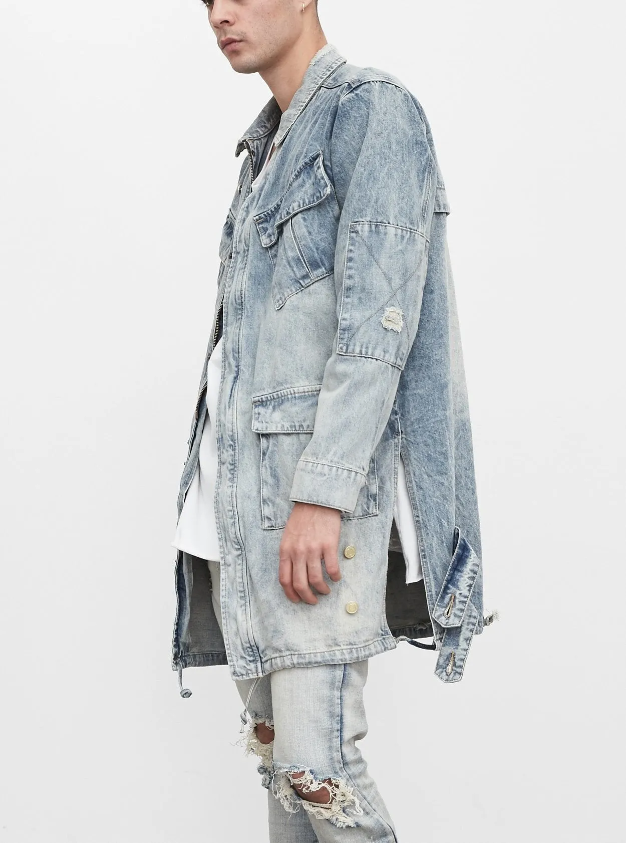 Denim Strap Jacket in Light Sand Wash