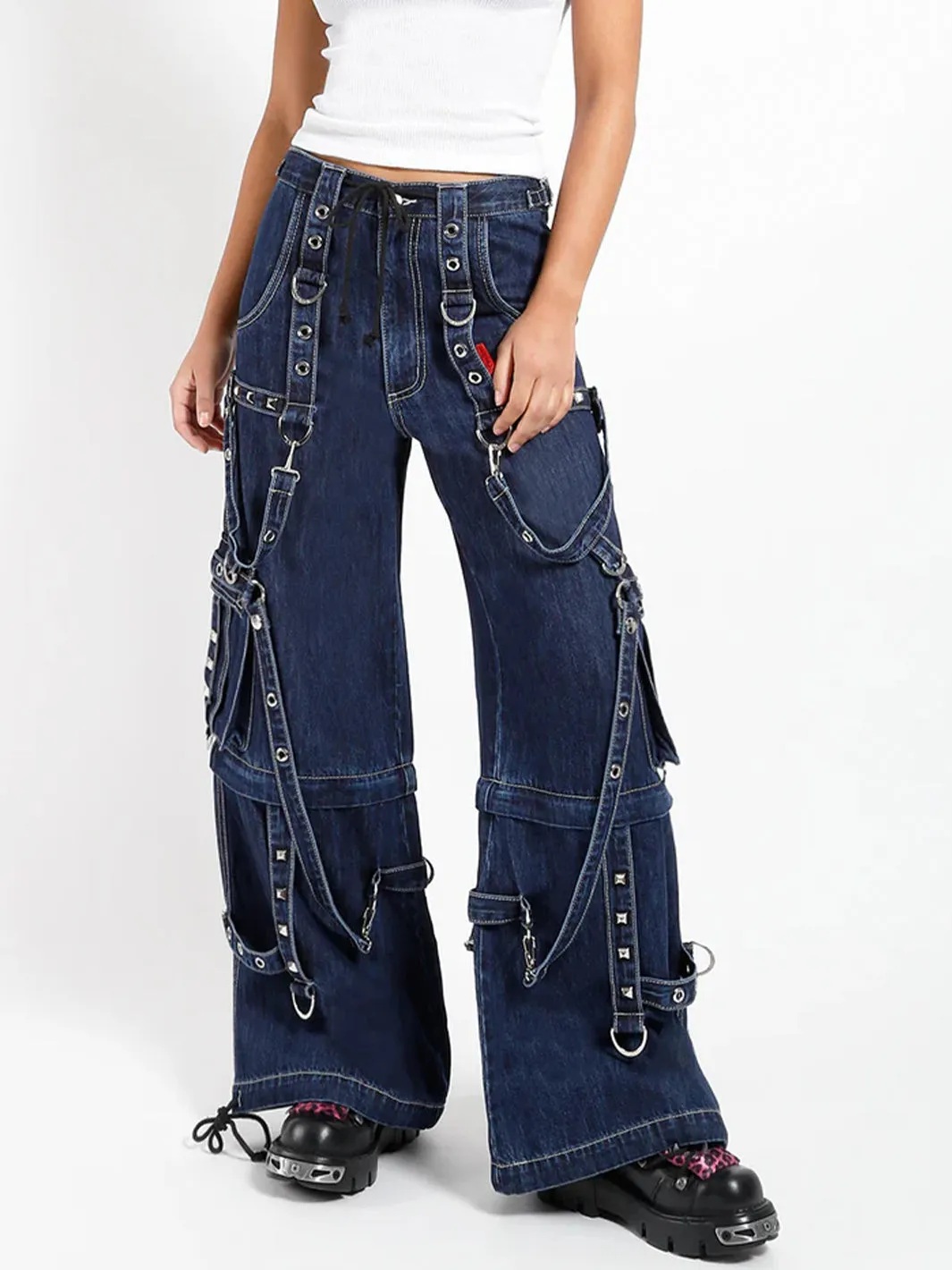 DENIM STRAP PANT - INDIGO