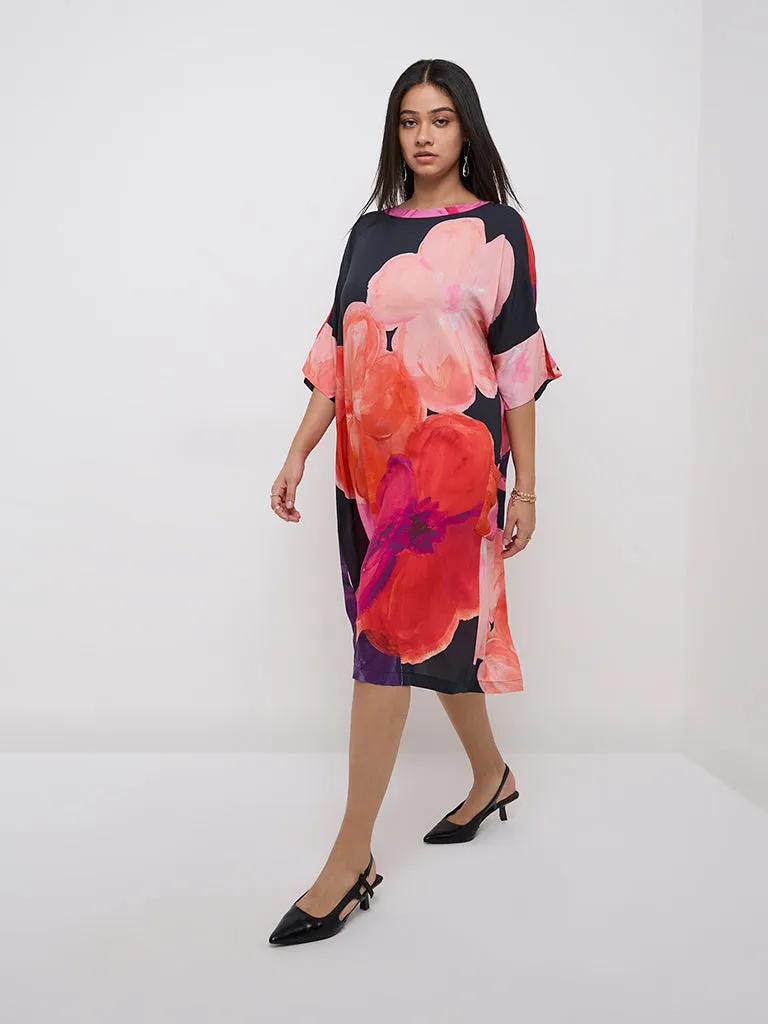 Diza Multicolour Floral Printed A-Line Dress