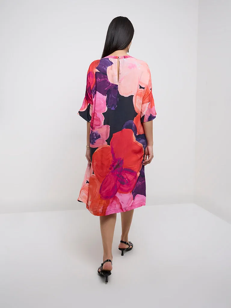 Diza Multicolour Floral Printed A-Line Dress