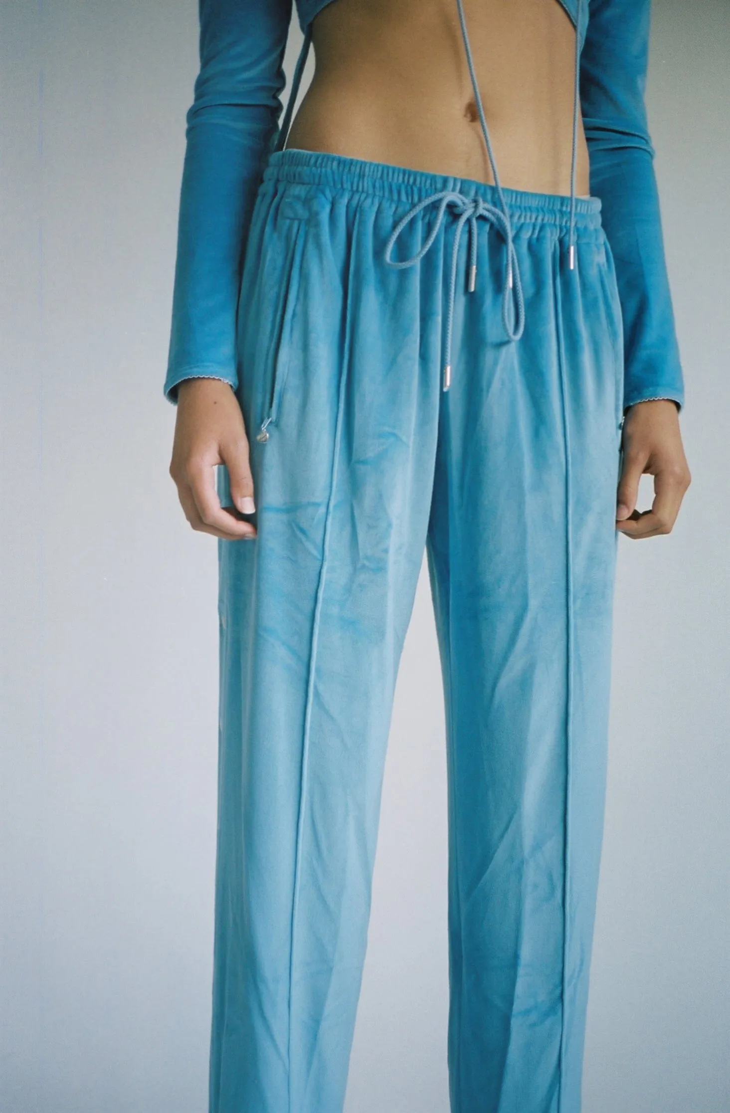 Dusty Blue Velour Track Pants