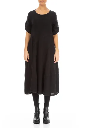 Flared A-Line Black Mélange Linen Dress