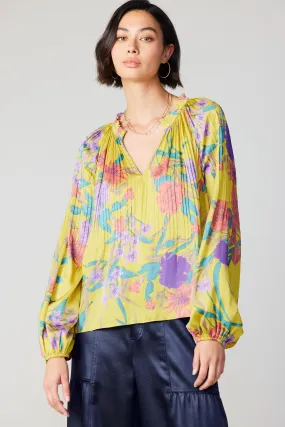 Floral Print Pleated Blouse