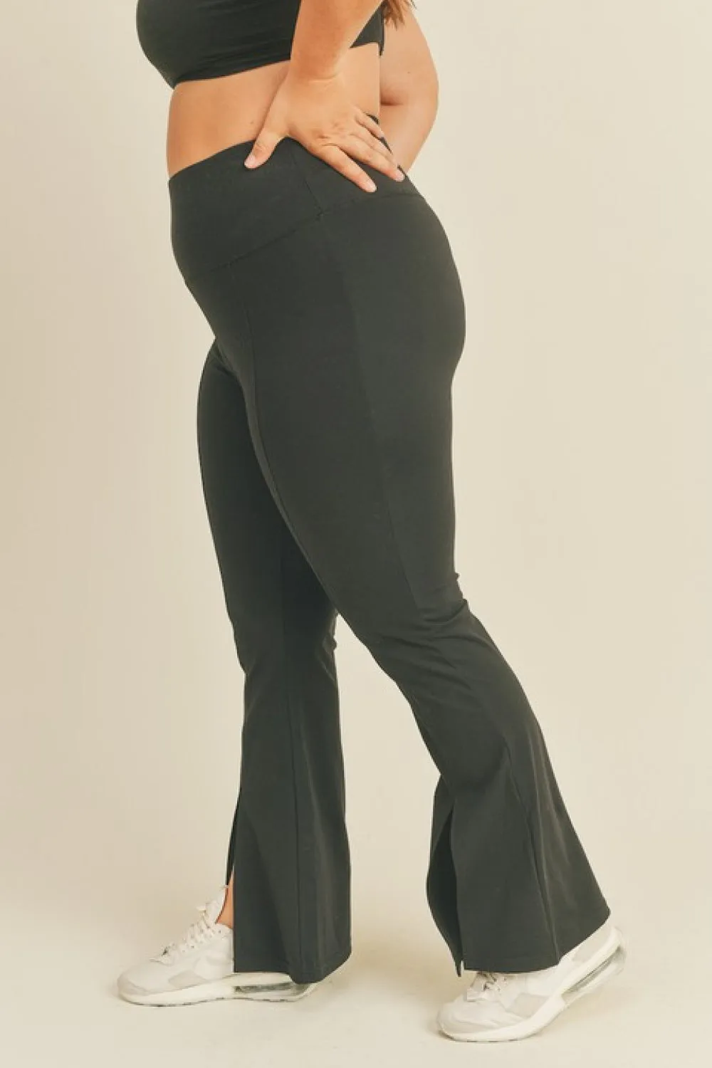 Full Size Slit Flare Leg Pants in Black