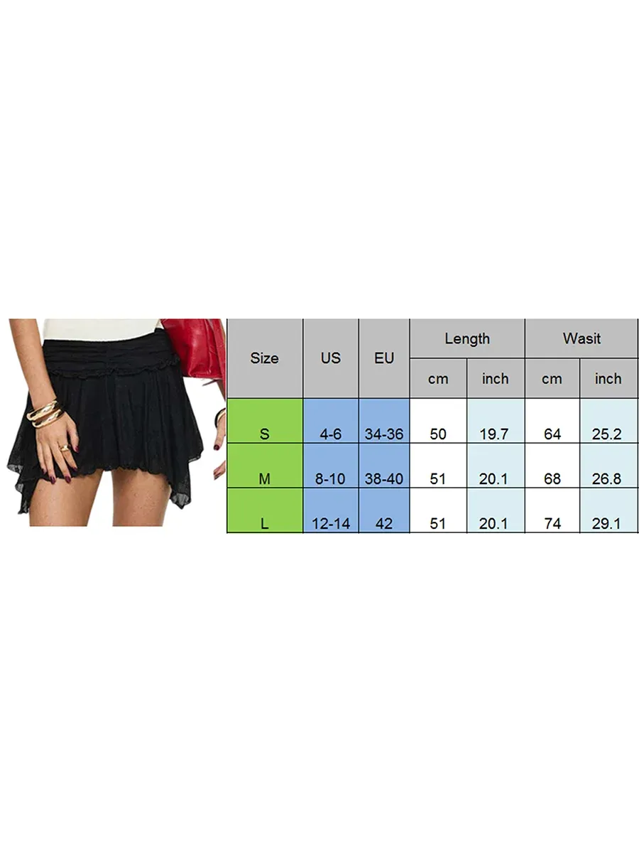 Girlary Women's Lace Mini Skirts Low Rise Pleated Ruffle Half Slip A Line Skirt Flowy Layered Short Skirts Y2K Vintage Streetwear