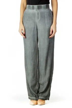 Gray Linen Wide Leg Pants