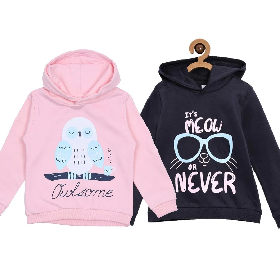 Hooded Sweatshirt Combo of 2-Meow or Never-Owlsome