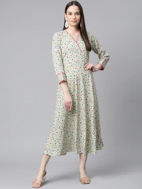 Jashvi Green Floral printed A-Line kurta