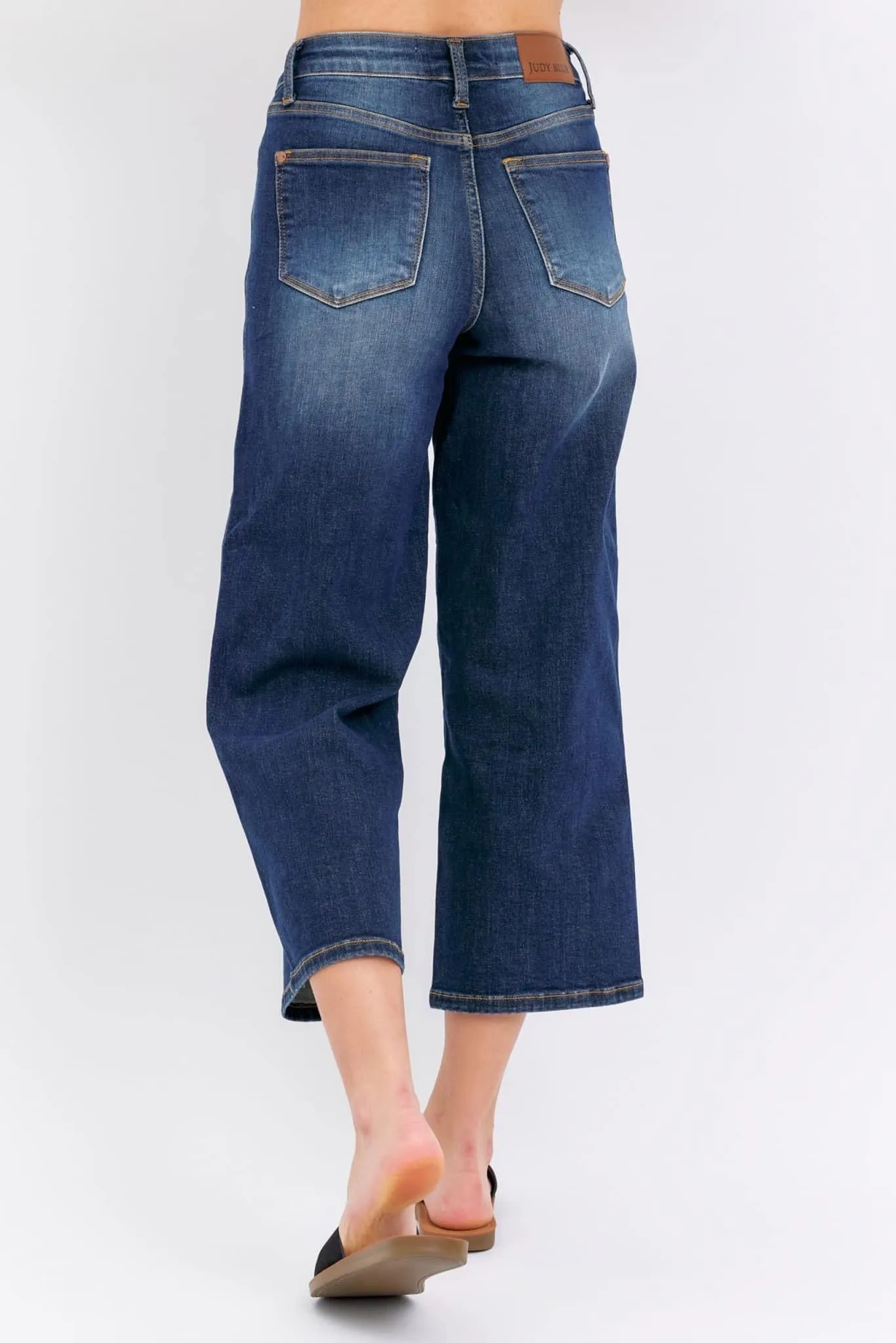 Judy Blue Midrise Tummy Control Wide Crop Jeans - Dark Wash / Stuffology Boutique