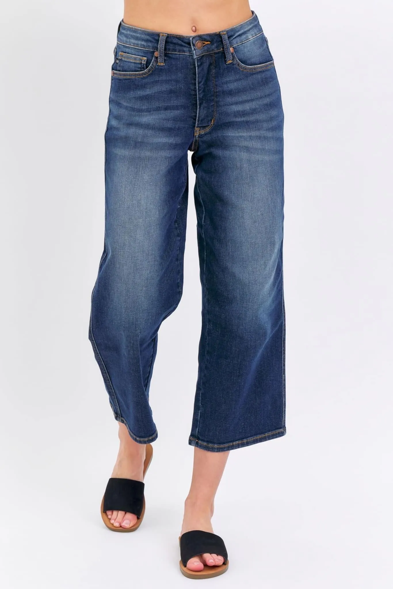 Judy Blue Midrise Tummy Control Wide Crop Jeans - Dark Wash / Stuffology Boutique