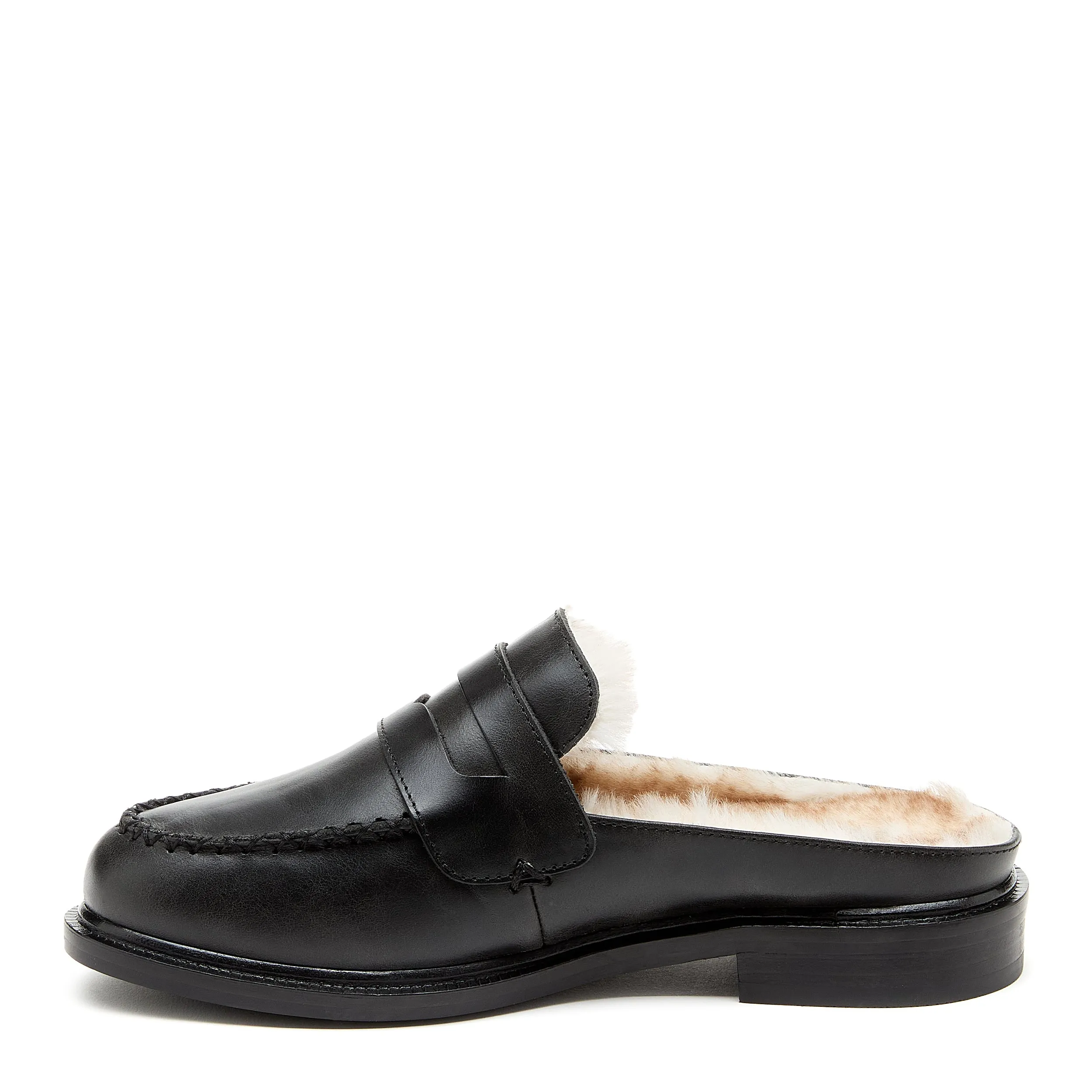 Lock Black Faux Fur Loafer Mules