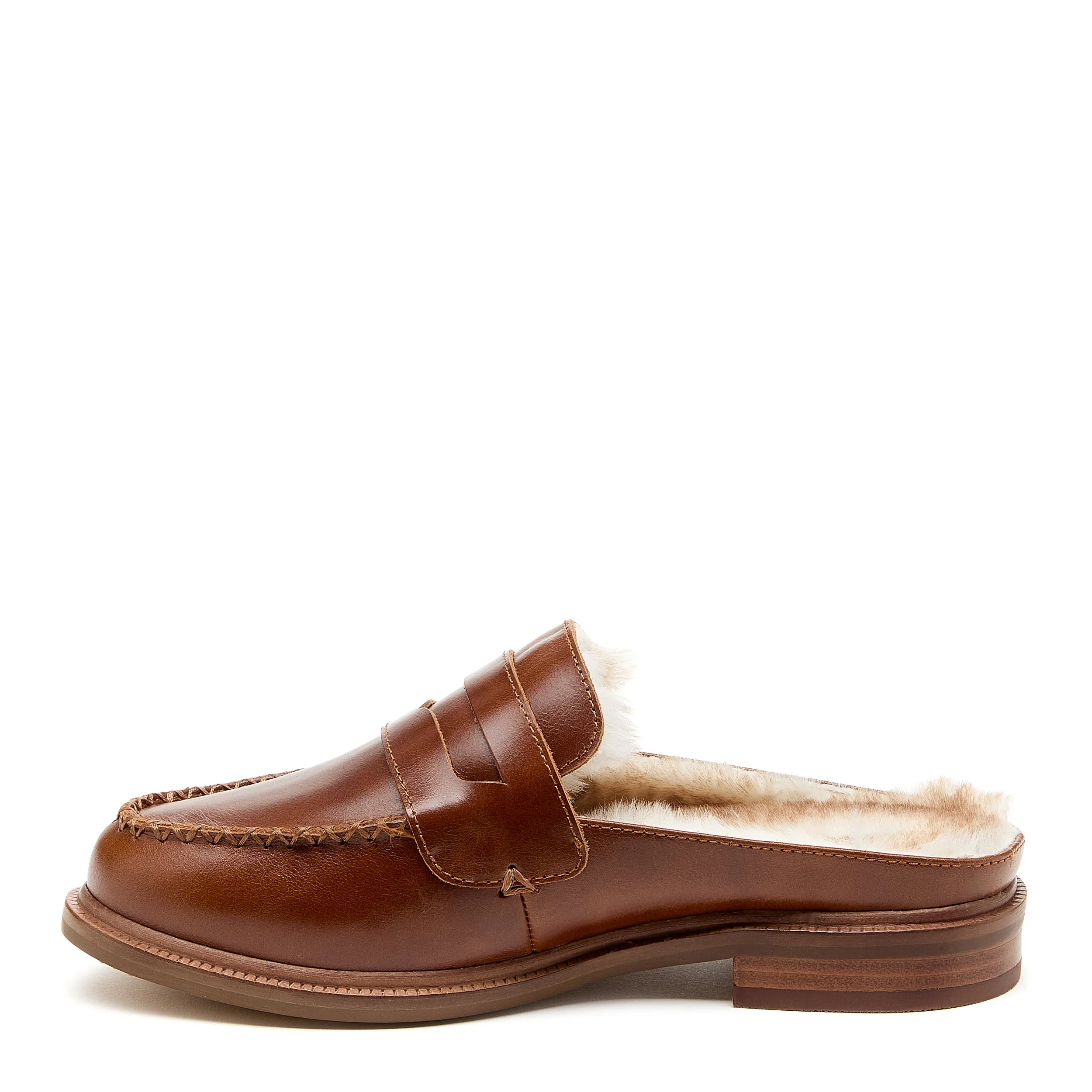 Lock Cognac Faux Fur Loafer Mules