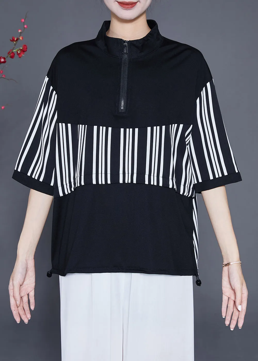 Loose Black Zip Up Striped Cotton Sweatshirts Tracksuits Summer LY6852