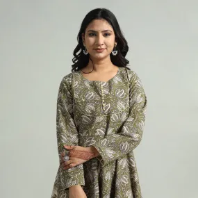 Mehendi Green - Kalamkari Printed Cotton A-Line Dress