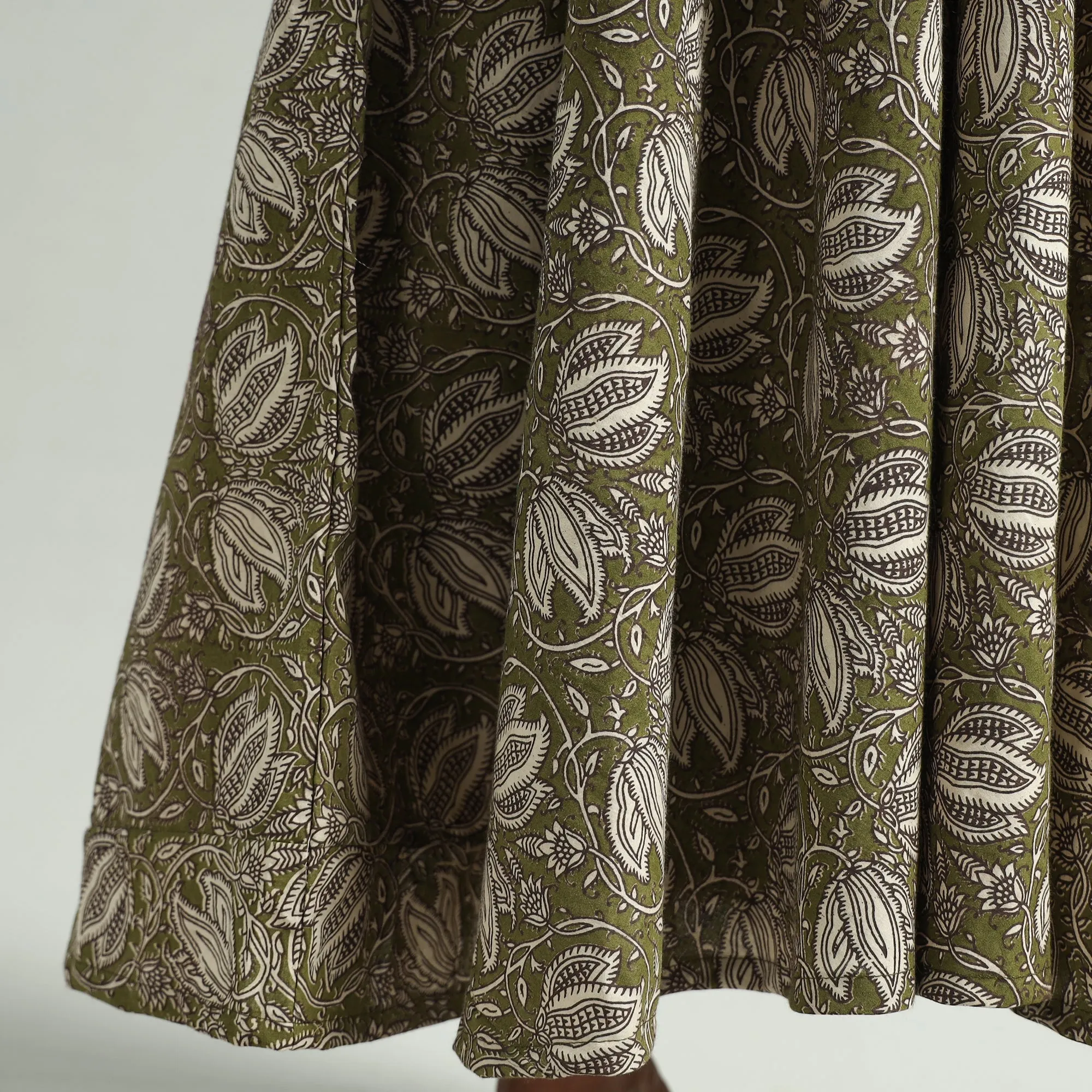 Mehendi Green - Kalamkari Printed Cotton A-Line Dress