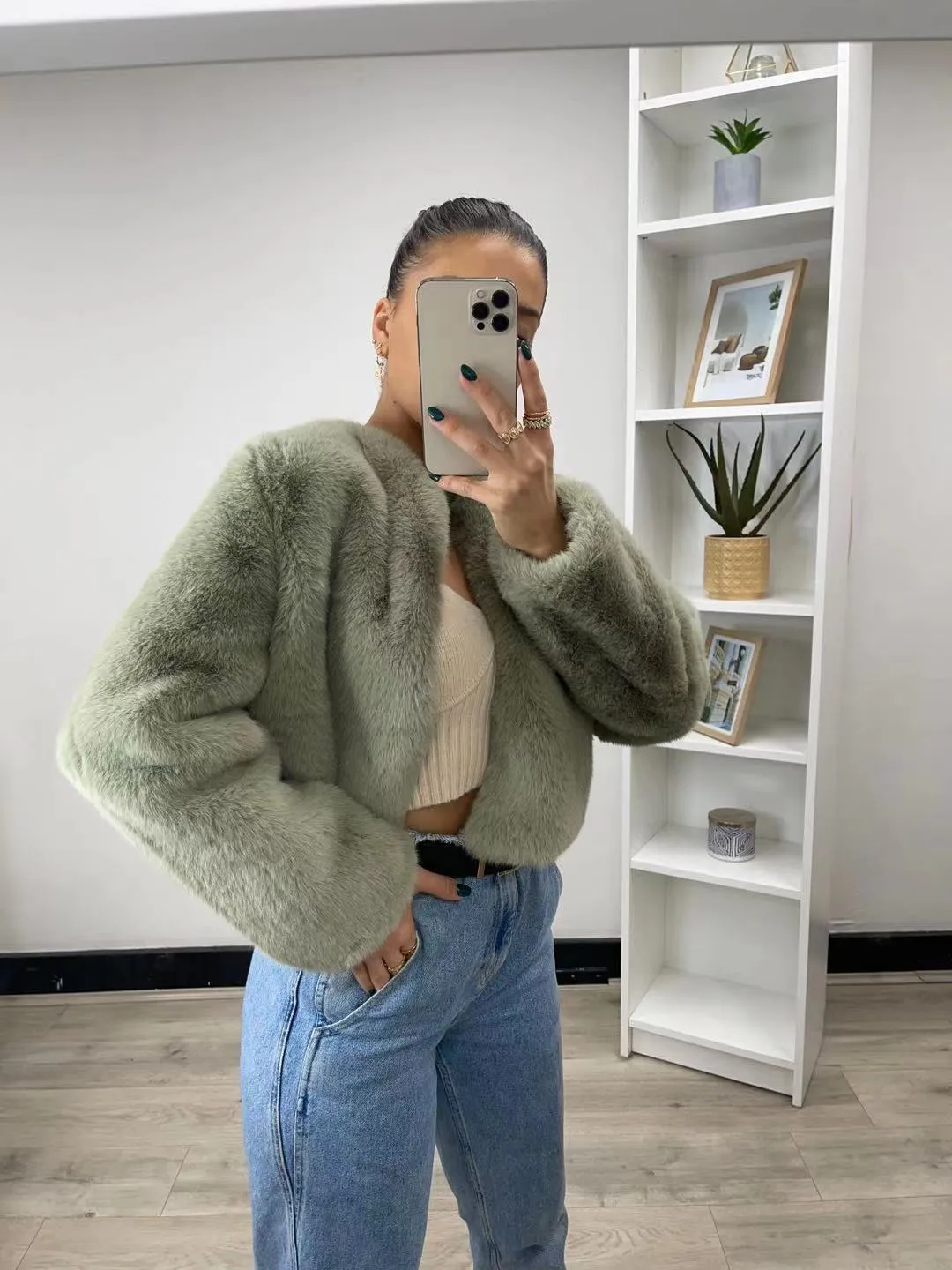 Millie faux fur sage jacket