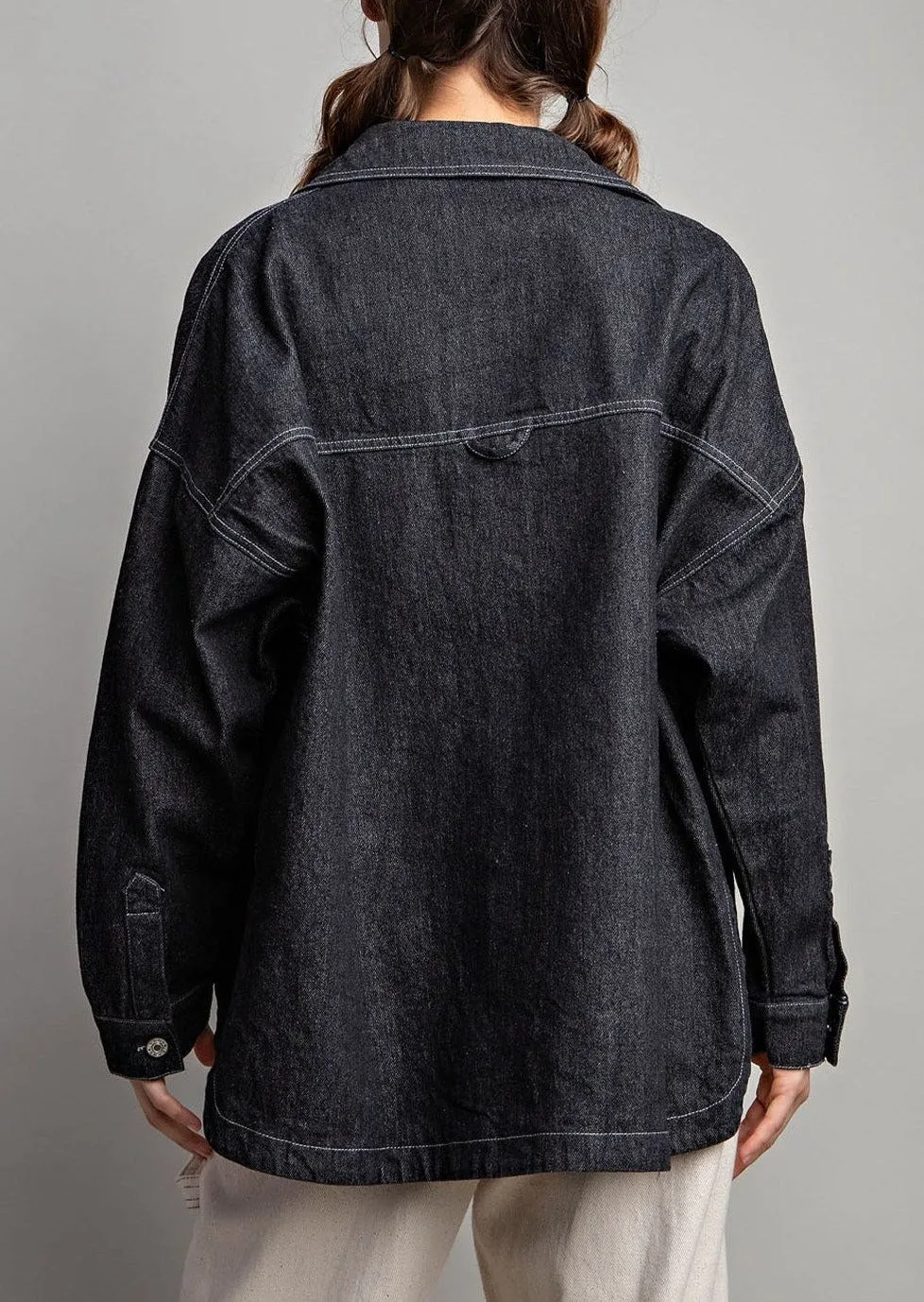 Mineral Washed Denim Jacket in Ash Black